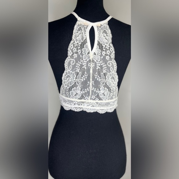 Ivory Lace Romantic Mesh Boho Halter Top Women’s Size Small - Picture 3 of 7